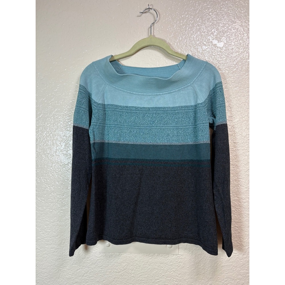 Carlisle Collection Womens Striped Knit Top Boat Neck Blue Gray Medium‎